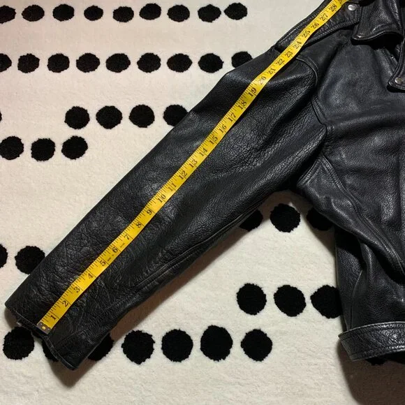 Vintage Black Leather Motorcycle Jacket Mens XL Biker Distressed Moto Coat - Picture 16 of 16